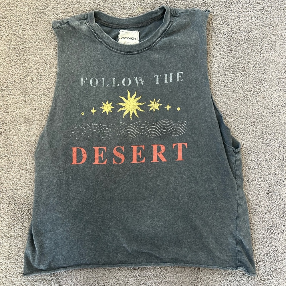 Modish Rebel “Follow The Desert” Acid Wash Muscle Tee Boho Western Graphic | M